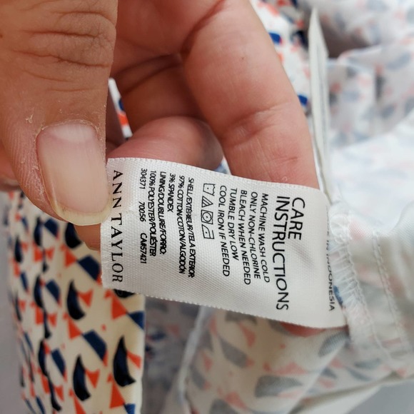 Ann Taylor Madison Womens 8 Orange Navy Blue White Geometric Pencil Skirt - Picture 8 of 11